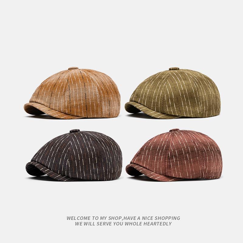 Herrenhut Gestreifte Sonnenblende Achteckige Kappe Britische Kappe Baskenmütze Damen Zeitungskappe