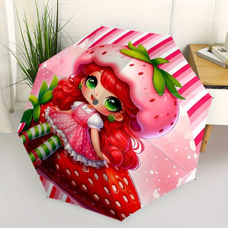 

Strawberry Girl,Cute Character Automatic Folding Umbrella 8 Ribs Lightweight Design, Durable Iron Frame, Compact and Portable, Ideal Birth