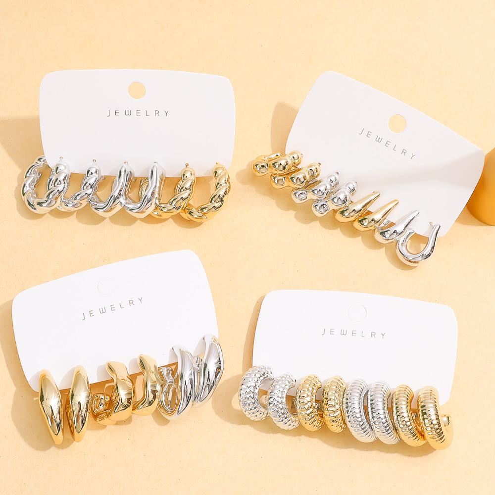 Trendy Water Drop Pattern C-shaped Earclip Threaded Stud Earrings Set Personalized Earrings Sexy Atmosphere Stud Earrings Set