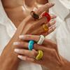 Salircon 6 Stylów Nowe Vintage Kolorowe Łukowe Żywica Akryl Nieregularne Pierścionki na Palce Kobiety Modne Geometryczne Szykowne Pierścionki na Kostki Biżuteria