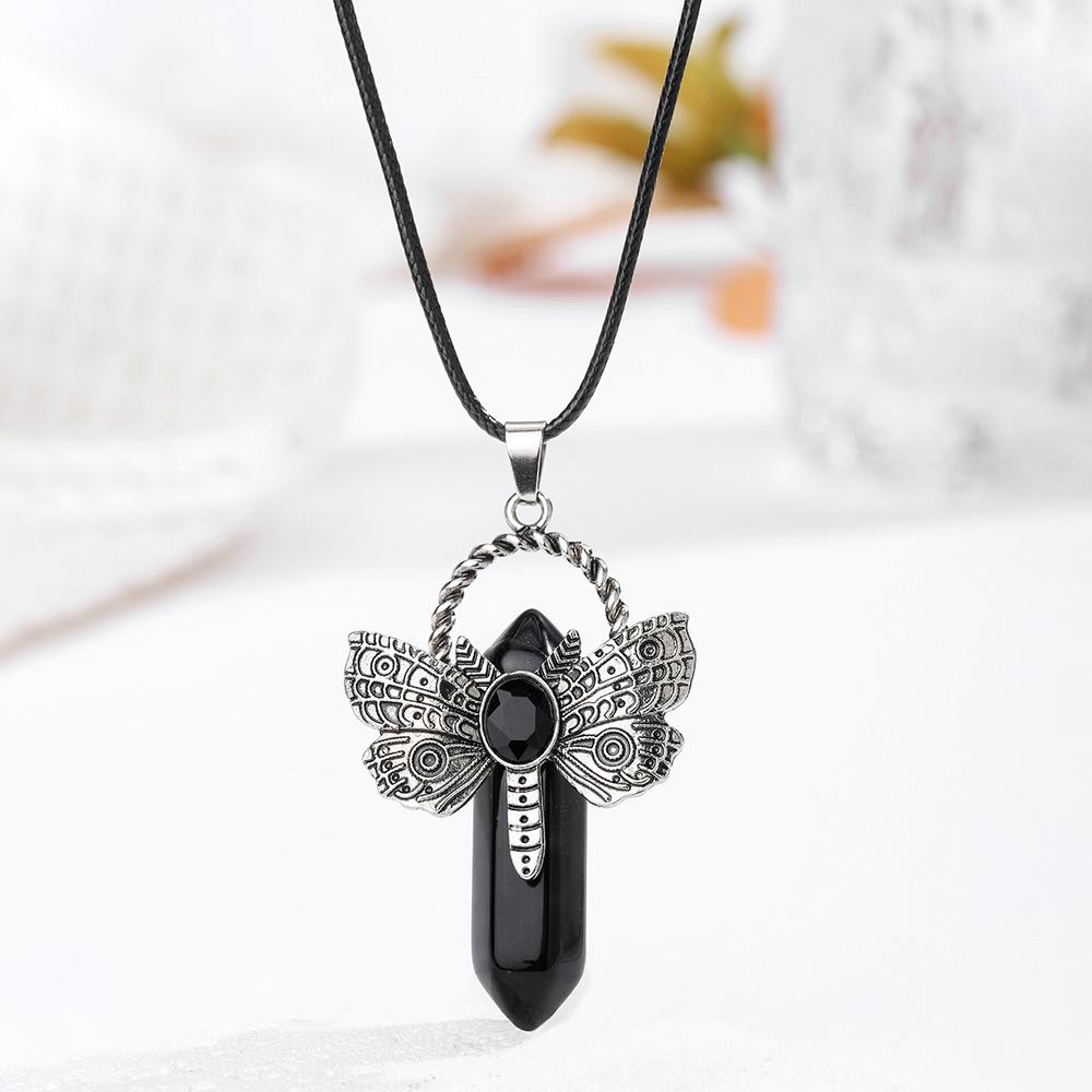 Натуральный кристаллический кулон, аметистовое ожерелье, шестигранный столбик с изображением стрекозы, богемные украшения