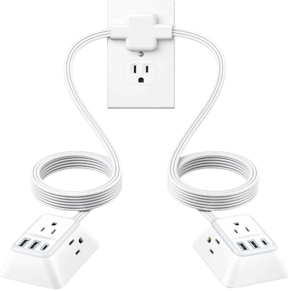 12FT Length Twin Extension Cord 2 USB-A Ports Split Power Strip  Overload Protectio