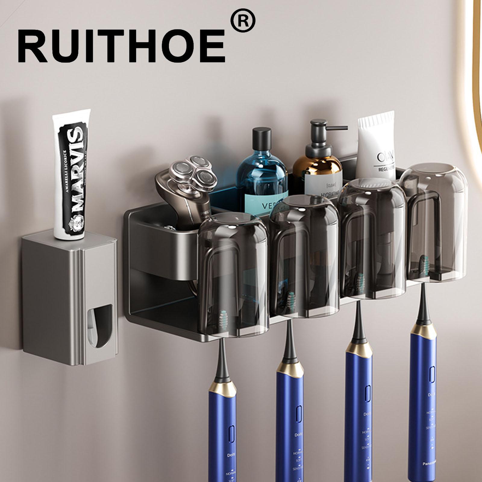 

Тримач для зубної щітки з віджимом Полиця для ванної кімнати без перфорації Чашка для полоскання ротової порожнини Тримач для зубної щітки сірий