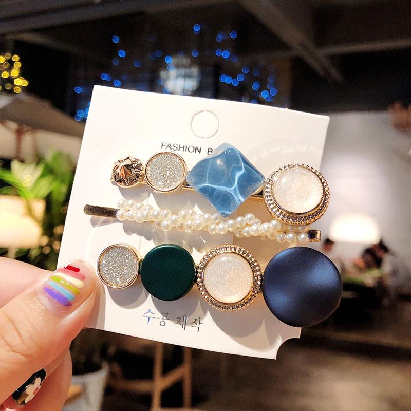 Fashion Hair Pins Side Clip Set Sweet Acrylic Waterdrop Hair Barrettes For Women Girls Korean Geometric Hair Accessories Jewelry