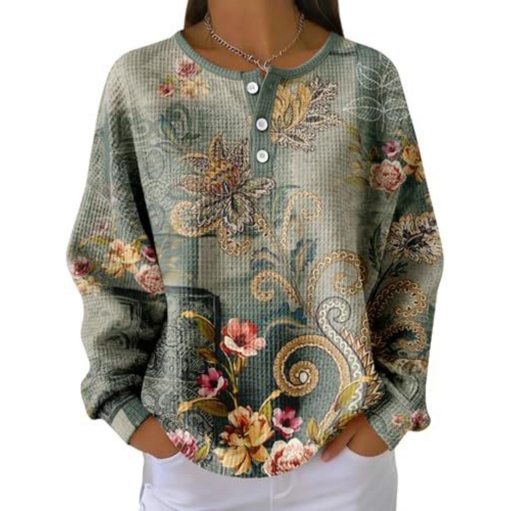 Women's Casual Printed Button Long Sleeve Sweatshirt