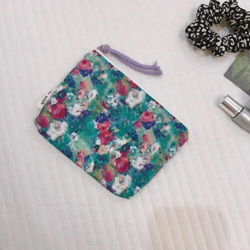 

Fresh Floral Print Cotton Lipstick Purse Mini Storage Small Cloth Bag Headphone Bag Travel Cosmetic Pouch Make Up Storage Bag
