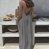 Summer Backless Cami Dress for Women Flowy Beach Vacation Maxi Sundress Spaghetti Strap Loose Lounge Dress