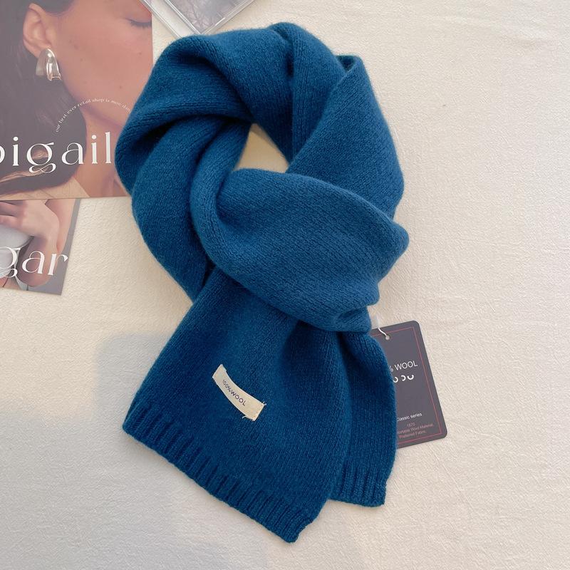 Pure wool scarf women's winter high-end solid color couple scarf men's new warm and versatile knitted scarf