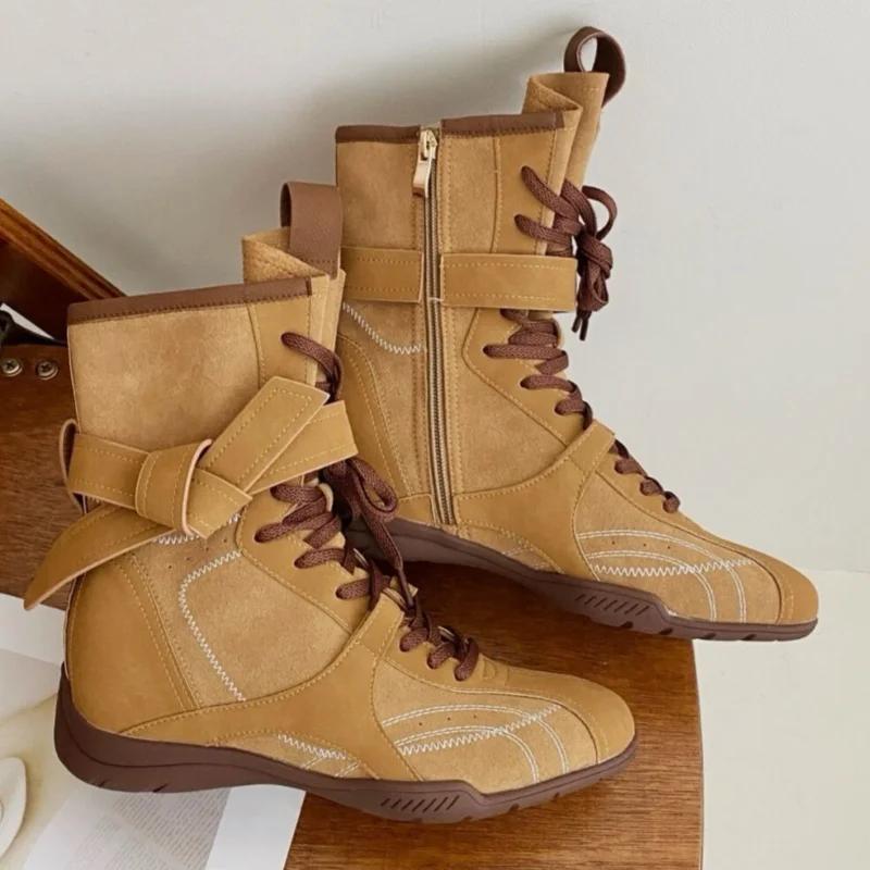 Мода Ретро На шнурівці Жіночі боксерки Дизайнерська мода Все поєднується Повсякденні Рувней Ботильйони до щиколотки Жіночі на масивних підборах Спортивні лицарські чоботи Леді