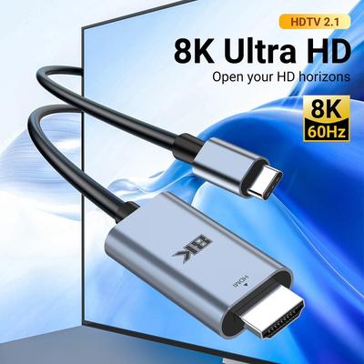 8K UHD Type-C To HDMI Cable with 8K 60Hz/4K 120Hz Perfect for Streaming Gaming Support iPhone 15 Series Samsung S Mac Pro Switch