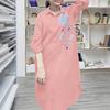 ZANZEA Women Casual Turn Down Collar 3/4 Sleeve Loose Embroidered Shirt Dress