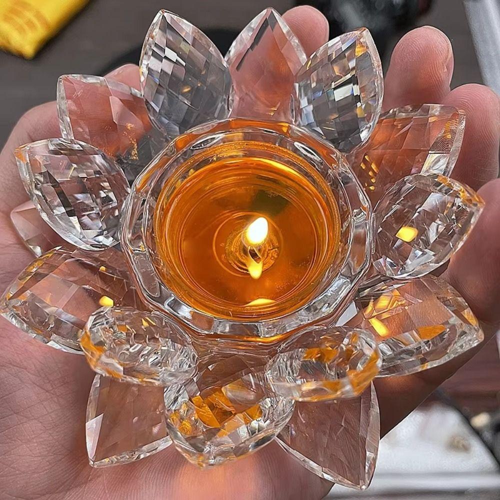 Home Ornament Crystal Lotus Candle Holders Glass Flower Tea Light Holder Tealight Candlestick  Bar