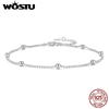 WOSTU 925 Sterling Silver Beads Anklet for Women Foot Links Dainty Boho Beach Summer Simple Foot Jewelry Ankle Bracelet