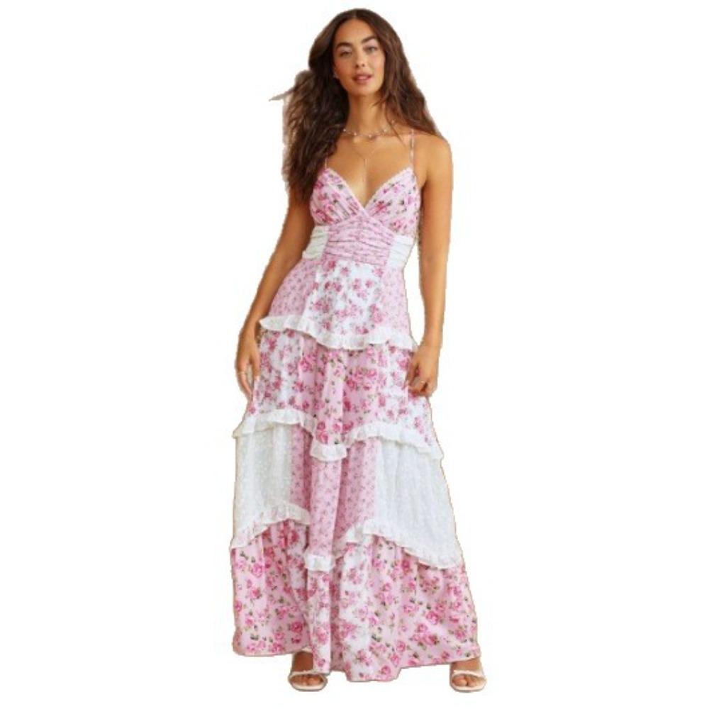 Women'S Sleeveless Suspender Digital Printing Long Dress Splicing Skirt