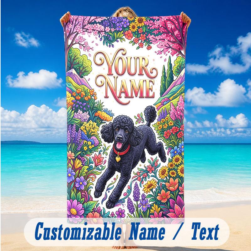 Floral Garden Theme Beach Towel Personalized Custom Name & Text Soft Quick Dry Beach Towel for Swimming Travel