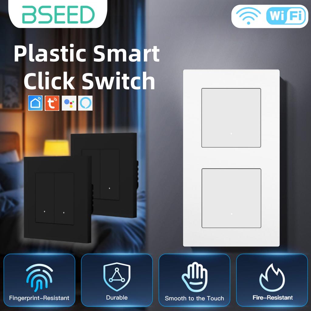BSEED WIFI Klick-Schalter Wand Smart Klick Licht Kunststoffschalter Gelbe Hintergrundbeleuchtung Kunststoffrahmen EU-Standard Tuya APP Schalter