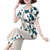 2024 Summer Chiffon Two-Piece Set: Short Sleeve Top & Nine-Point Pants for Moms