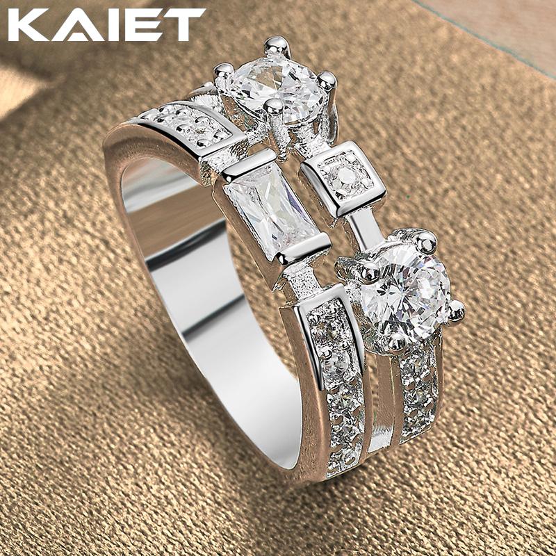 925 Sterling Silver Square/Round/Oval Crystal 7-10 Ring for Women Fashion Jewelry