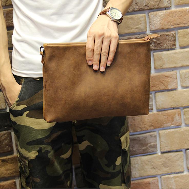 Male Bag Envelope Clutch Crazy Horse Leather Business Men Clutch Bags Casual Large Capacity Hand Bag