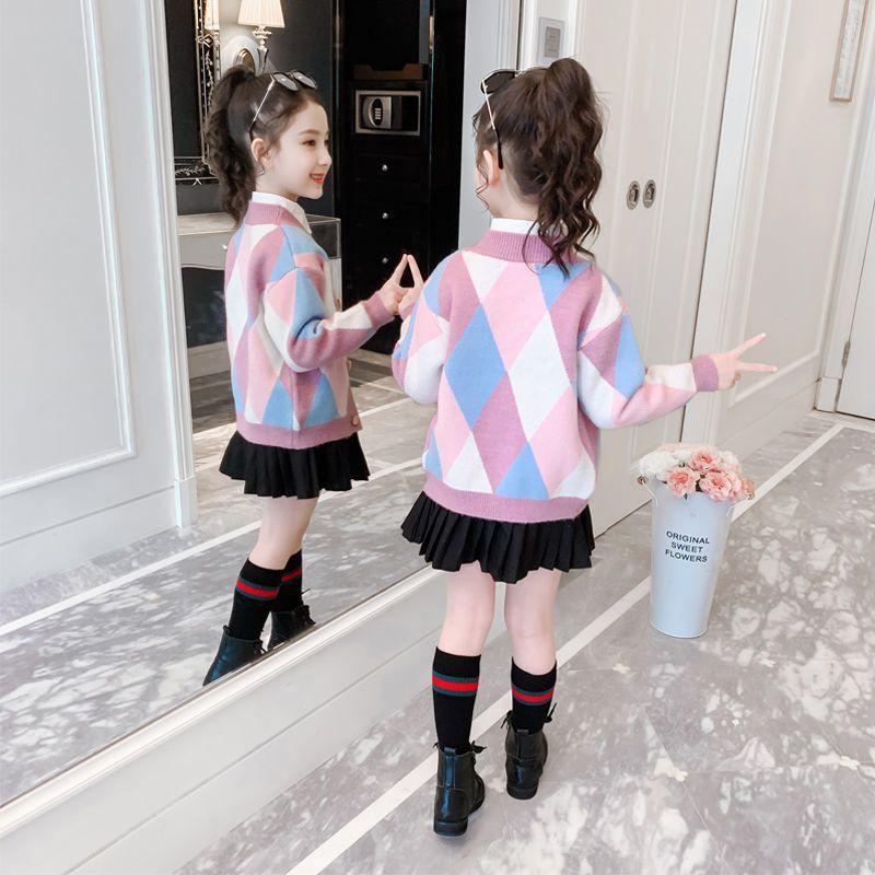 Girls' Autumn Sweater Cardigan New Korean Style Fashionable Children's Knitwear Long-Sleeve Top Jacket