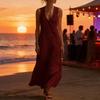 Vestidos Maxi de Verano para Mujer Casual sin Mangas Cuello en V Vestido de Playa Suelto de Tirantes con Botones y Bolsillos