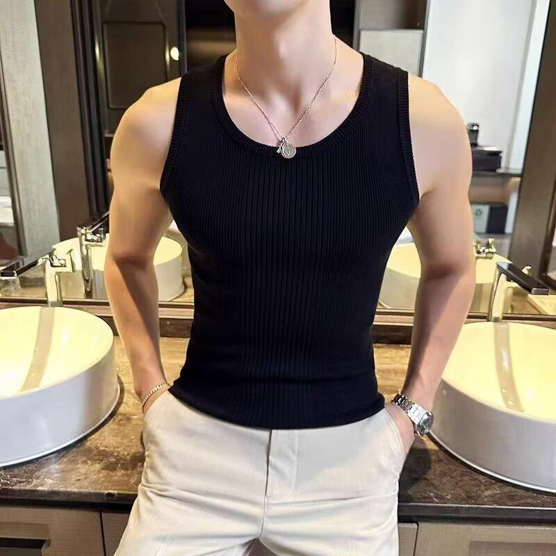 

2024 Retro American Striped Knit Tank Top - Slim Fit Elastic XL