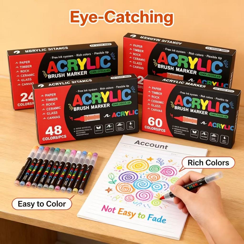 12-288 Colors Acrylic Paint Pen Markers Acrylic Felts Brush Tip Paint Markers for Wood Rock Painting Canvas Gift DIY Crafts Art