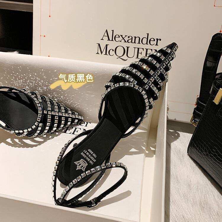 

Чувство моды~ рекомендуется! Дизайн французских сексуальных женских босоножек со стразами и тонким каблуком сзади 34 чёрный