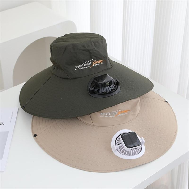 Adjustable Solar Charged Ventilation Cap With Large Brims Rechargeable Solar Fan Hat For Hiking Fishing Gardening