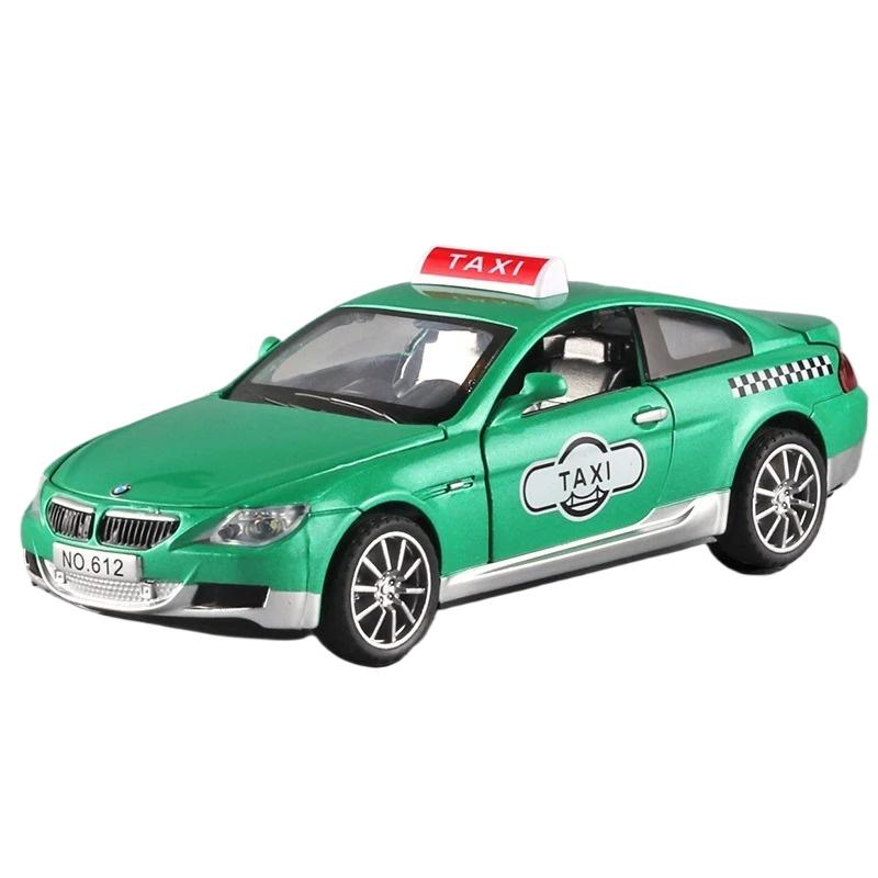 1/32 Scale BMW M6 Taxi Alloy Car Toy Diecast Metal Model Sound Light Pull Back Children Toy Home Decoration Ornaments Children Gift