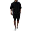 European Plus Size Casual Men's Set: Loose Short Sleeve T-shirt & Solid Color Shorts