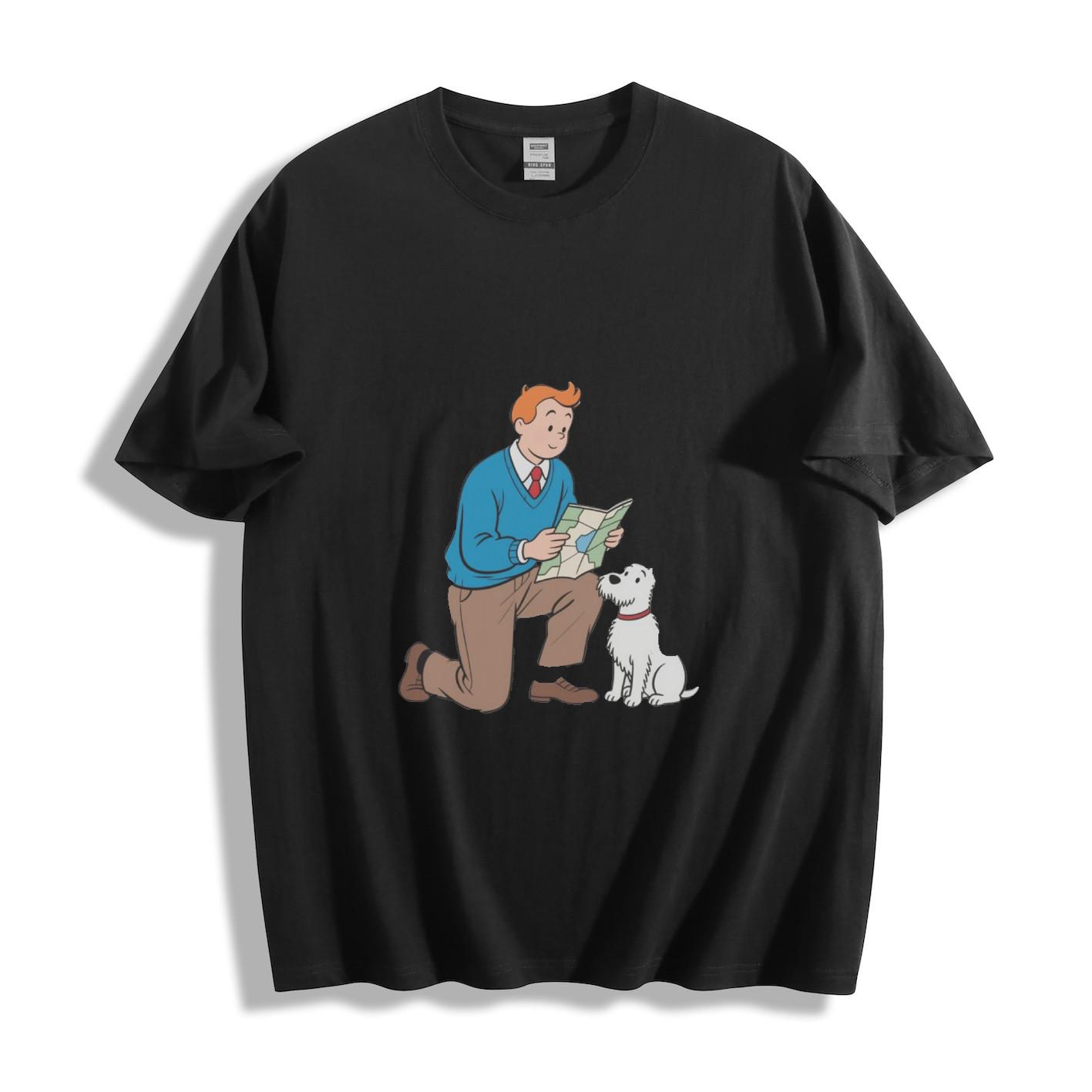 The Adventures of Tintin Tintin & Snowy Map Graphic T-Shirt S