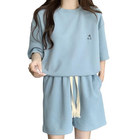 2 ks/sada O-neck s krátkým rukávem Ležérní outfit Elastický pas Kapsy se stahovací šňůrkou Dámské Jednobarevné tričko Široké nohavice Set Streetwear