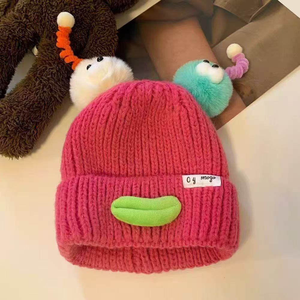 Autumn and winter warm ugly cute funny cartoon sausage mouth wool hat female cute big head circumference knitted ear protection hat tide