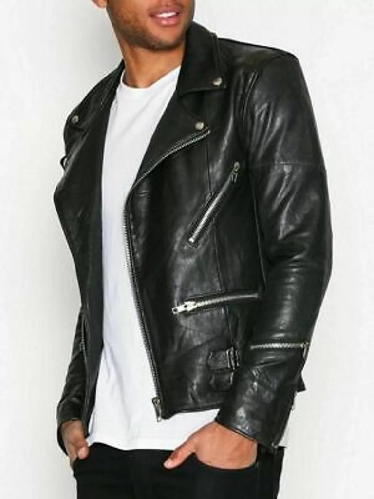Pure Lambskin Motorcycle Slim Fit Stylish Genuine Leather Jacket Celebrity Look