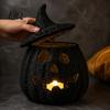 Halloween Pumpkin Ornament Spooky Storage Box, Resin Jack-O-Lantern Tealight Box Holder, Hollow Tabletop Decoration for Party