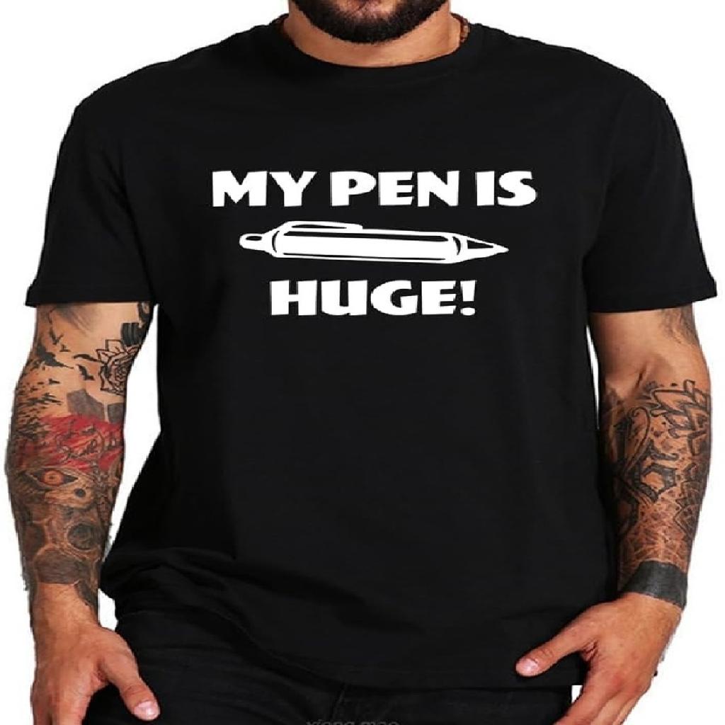 T-shirt da uomo GZNIUL Stampata La mia penna è enorme T-shirt casual nera, Nera, Media