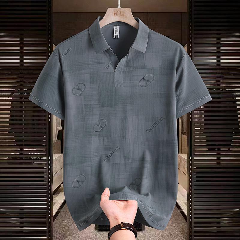 Polo rétro en soie glacée à manches courtes, haut polyvalent d'été pour homme, col color block