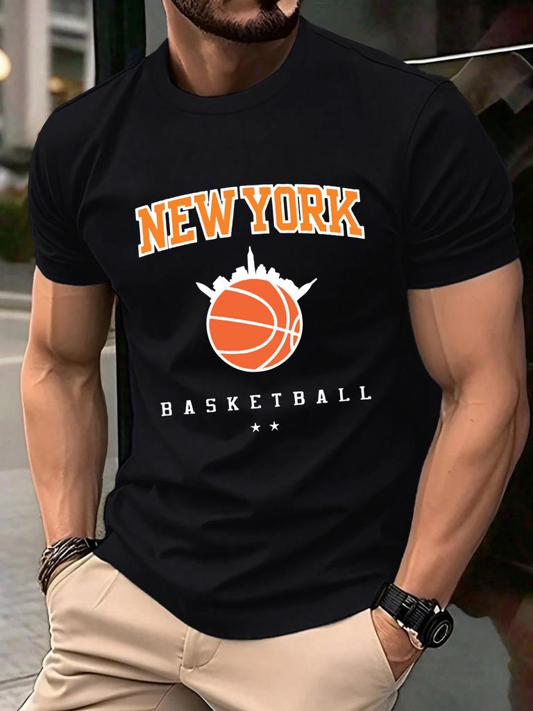 New York Basketball Game Print Men T Shirts Hip Hop ONeck TShirt Soft Cotton Male Sportswear Casual Comfortable Clothes