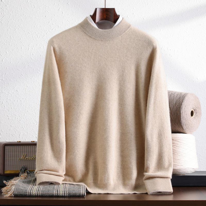 Men's 100% Pure Mountain Half-Cashmere High Neck Knit Sweater - Thickened for Autumn/Winter