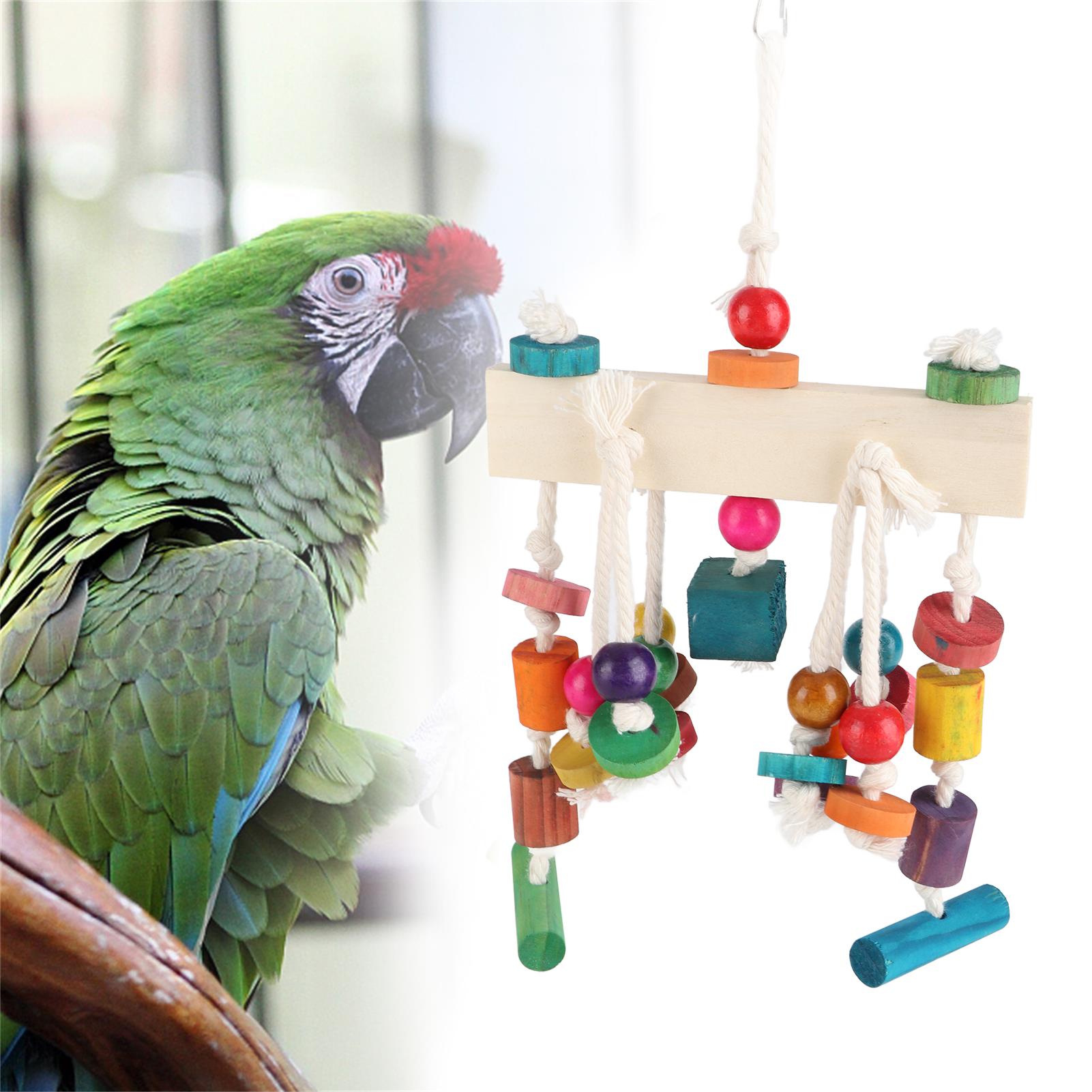 

Wood Parrot Toy Pet Bird Chewing Funny Swing Hanging Ladder Climbing Supply