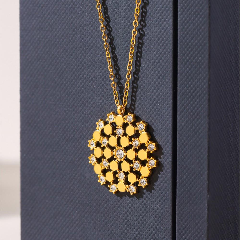 Chain Necklace Matching Ring Earring In Stainless Steel 18k Gold Plated Hexagonal Pendant Necklaces Rings Earrings Set For Women