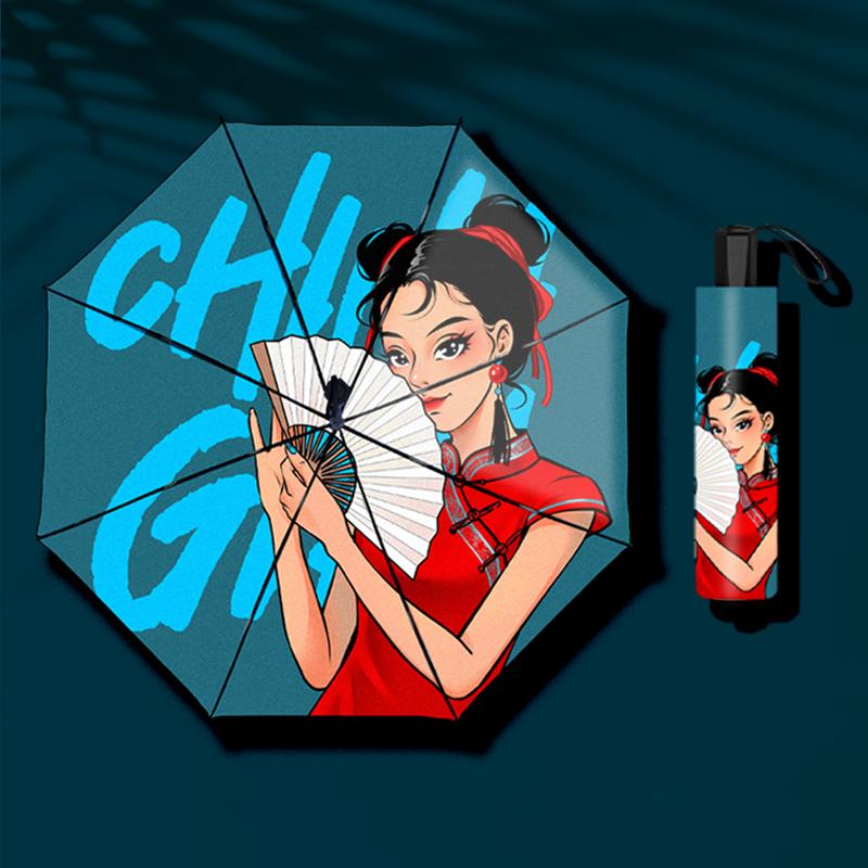 

Зонт от дождя с анимацией из мультфильма, черное покрытие, защита от ультрафиолета, традиционный китайский зонт с изображением красивой девушки, внутренний дизайн с печатью