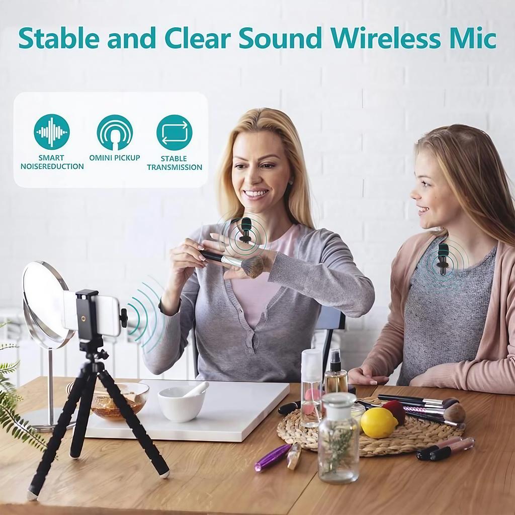 2pcs Wireless Lavalier Microphone for iPhone iPad Android Type-C Mini Mic for Video Recording YouTube Live Stream Vlog Podcast