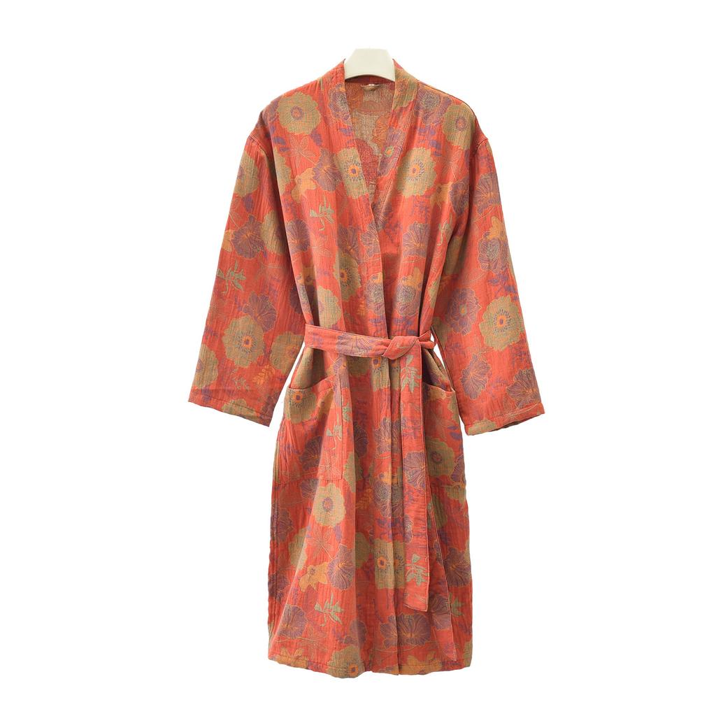 Ropa de dormir de algodón puro para parejas Kimono Bata de baño Manga larga Cuello en V Ropa de noche con cinturón y bolsillo Ropa para el hogar para hombres y mujeres