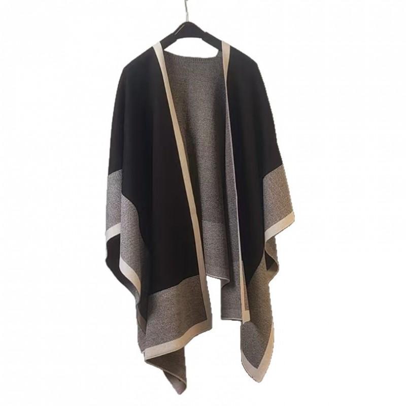 Womens Winter Knitted Shawl Scarf With Tassels Geometric Jacquard Warm Cape Wrap