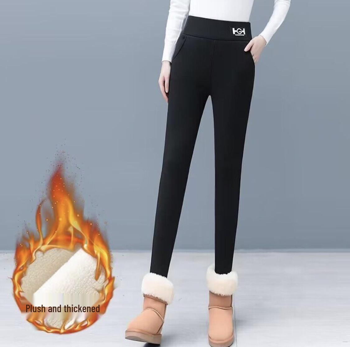 

HG Женские утягивающие леггинсы больших размеров: Флис из овечьей шерсти на подкладке с карманами, зимнее тепло M (40-47.5kg)