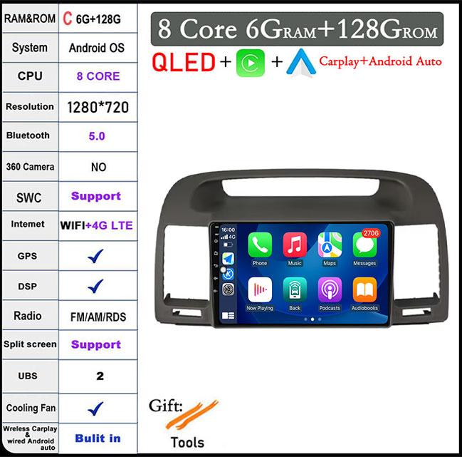 9'' For Toyota Camry 5 XV 30 2001 2002 - 2006 Android 14 Car Radio Multimedia Player Navigation GPS Carplay Touch Screen