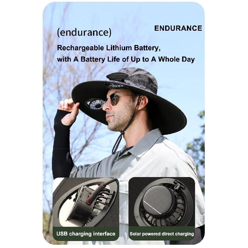 Outdoor solar-powered fan hat, breathable fishing sun hat, with adjustable fan direction and wind speed function