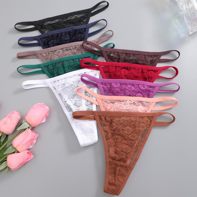 4Pcs/Set Sexy Lace Panties Women Elastic Hollow Out Transparent G-string Thong Female Lace Underpants Perspective Sexy Intimates